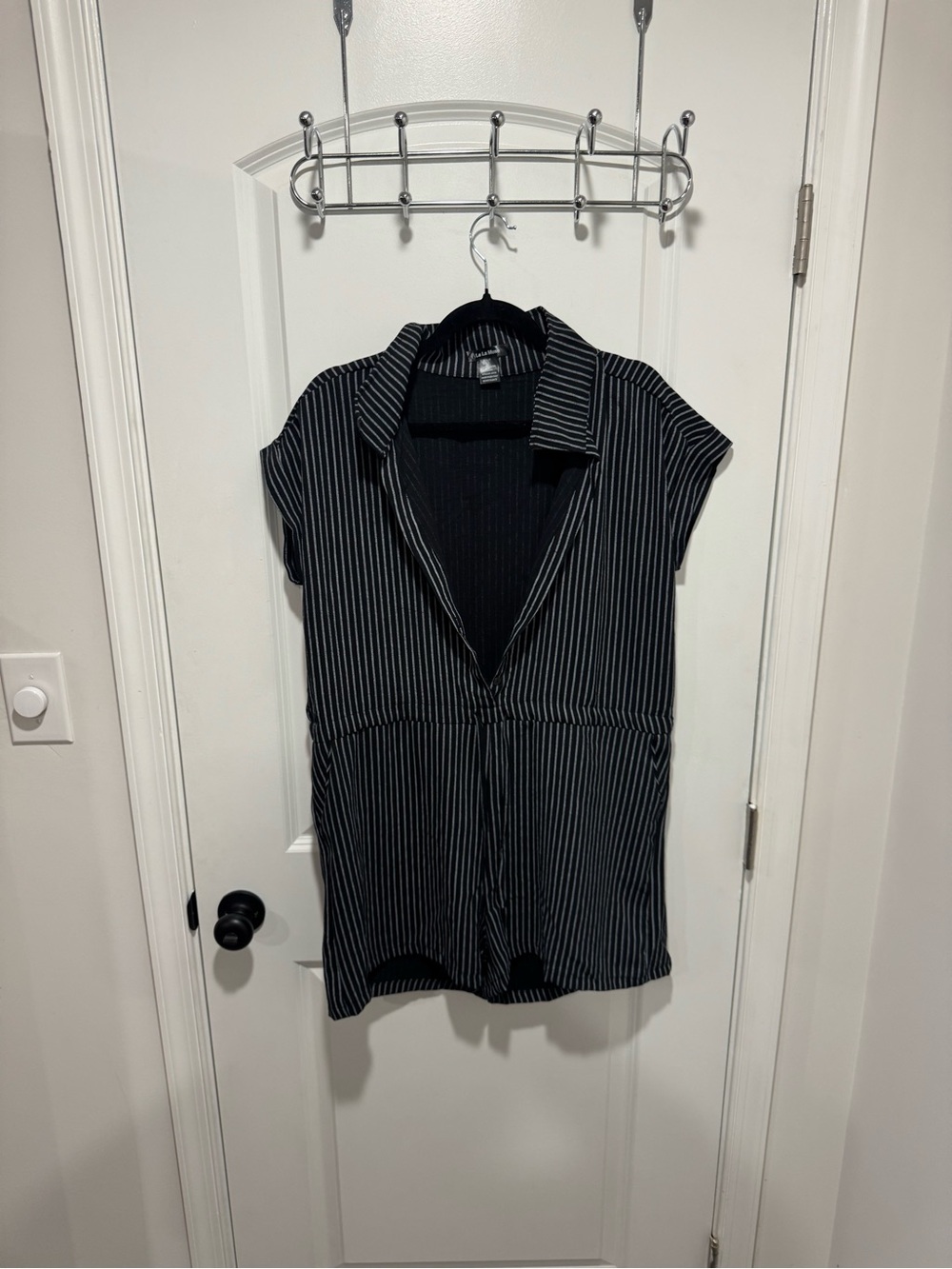 Striped Black Short-Sleeve Jumpsuit Romper